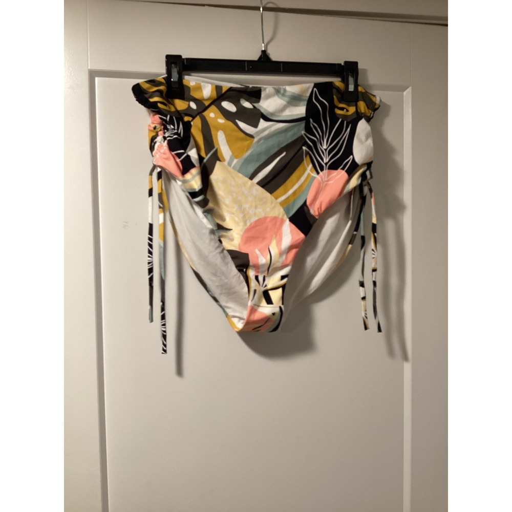 CALIA Womens XL High Rise Swim Bottoms Tropical Leaf Adjustable Side Tie Bikini